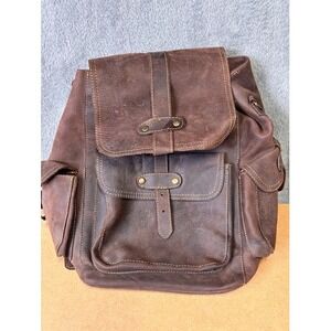 Distressed Brown Leather Backpack Rugged Rucksack Multi Pocket Vintage Style